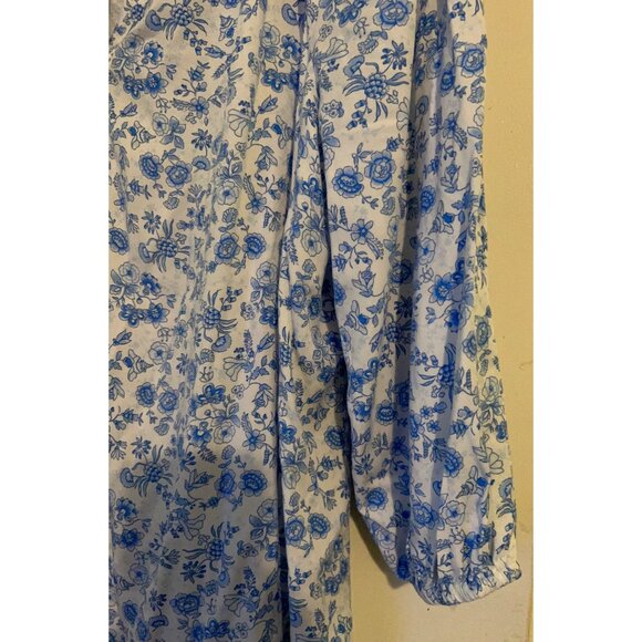 Crown & Ivy Women’s Top 2X Blue White Floral Peasant Blouse Boho Tunic Long Slee - Picture 9 of 12